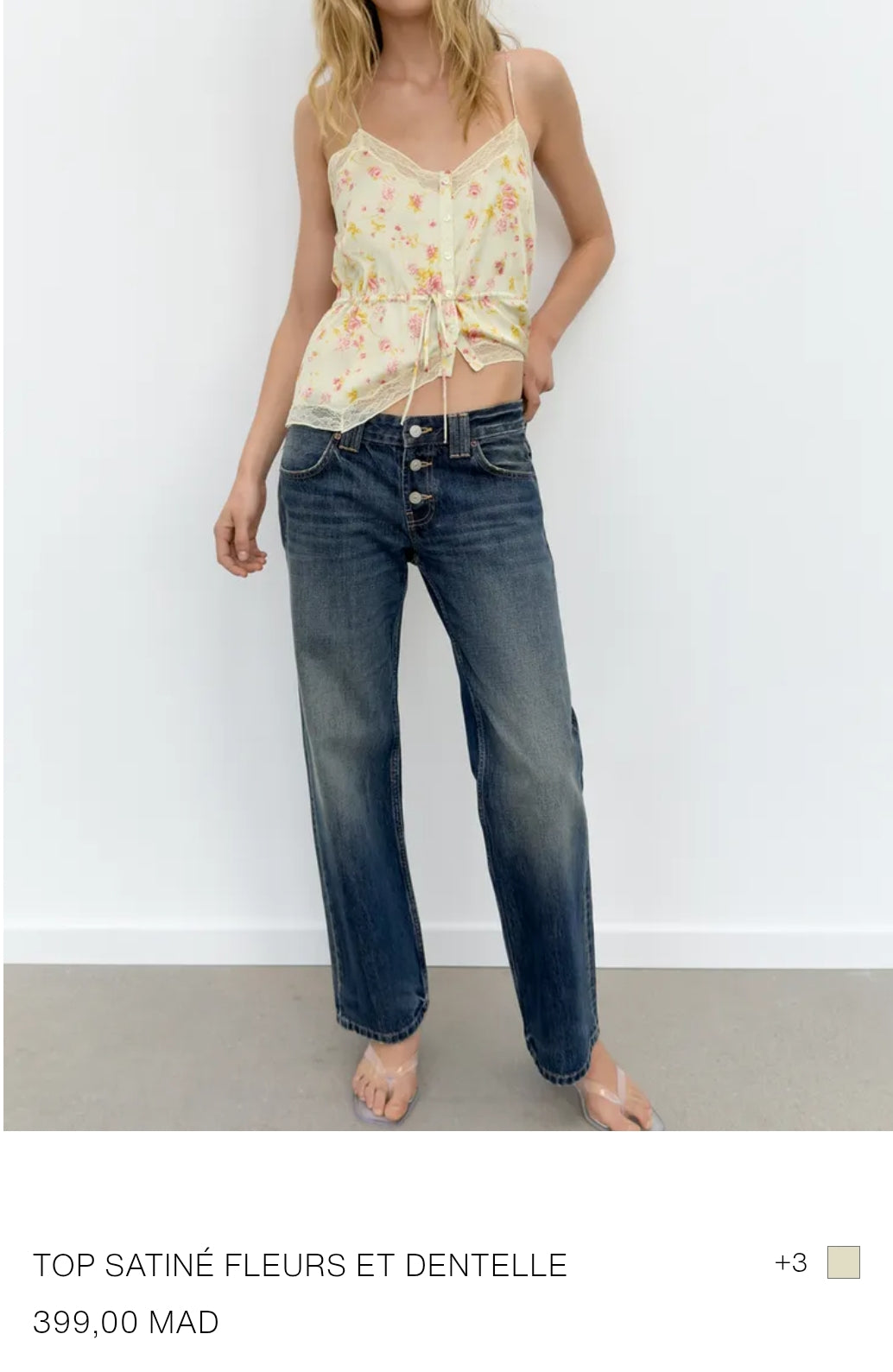 TOP SATINÉ FLEURS ET DENTELLE