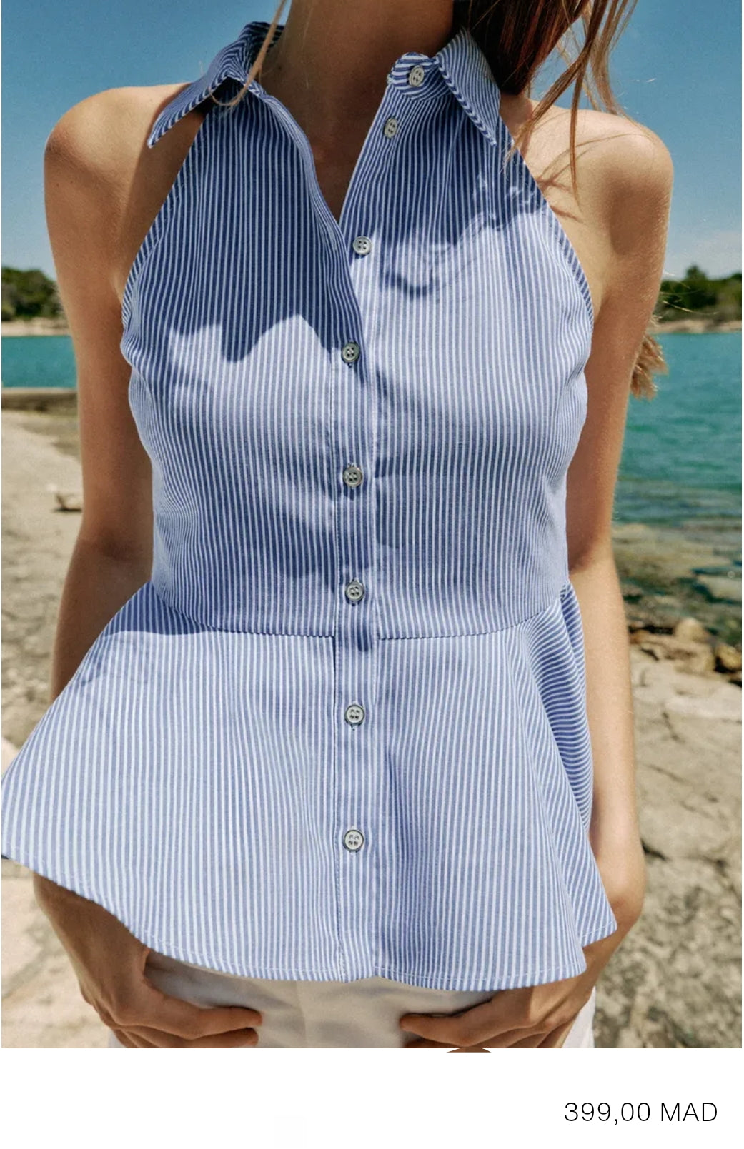 CHEMISE HALTER À RAYURES ET PÉPLUM