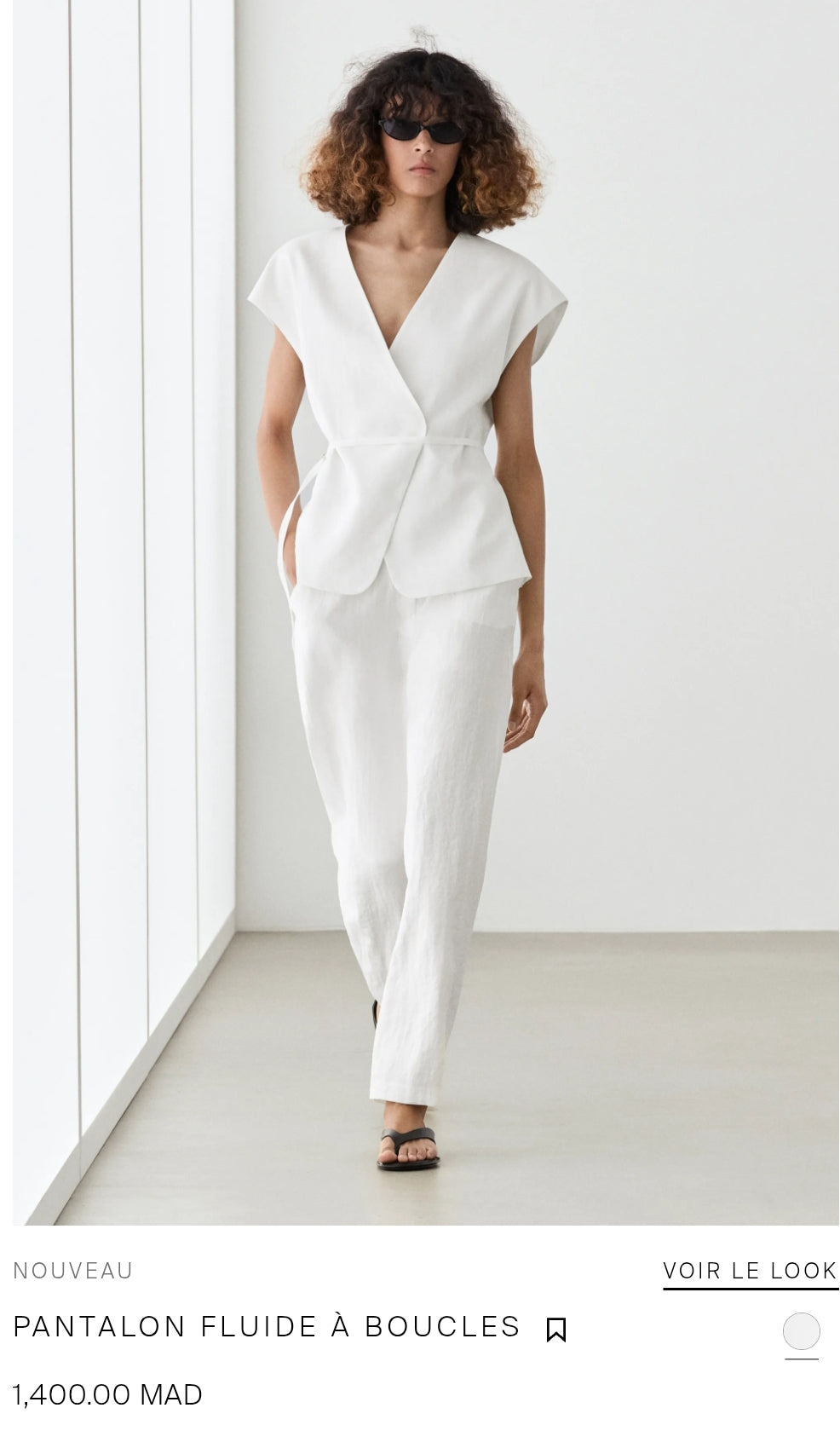 ENSEMBLE VESTE SANS MANCHES CROISÉE À NOUER  100 % LIN | PANTALON FLUIDE À BOUCLES