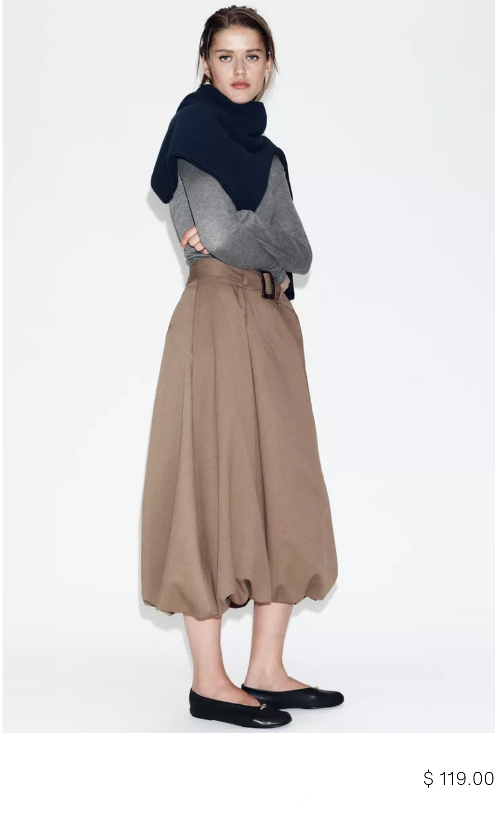 JUPE MIDI À CEINTURE ET COUPE BALLON