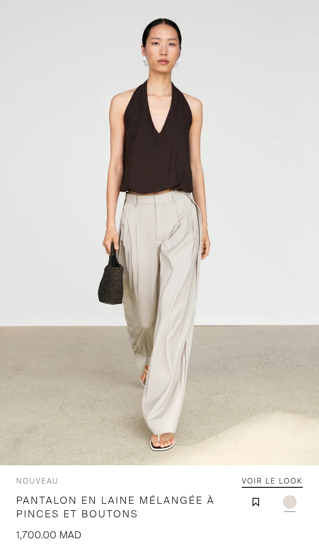 PANTALON EN LAINE MÉLANGÉE À PINCES ET BOUTONS