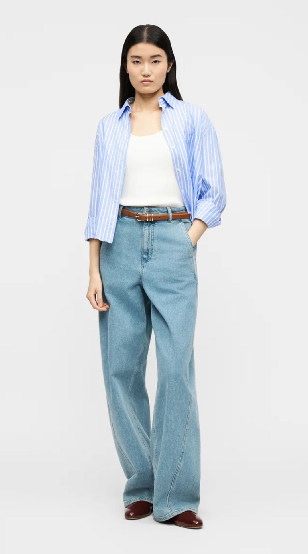 CHEMISE EN COTON OXFORD À RAYURES - AZURE