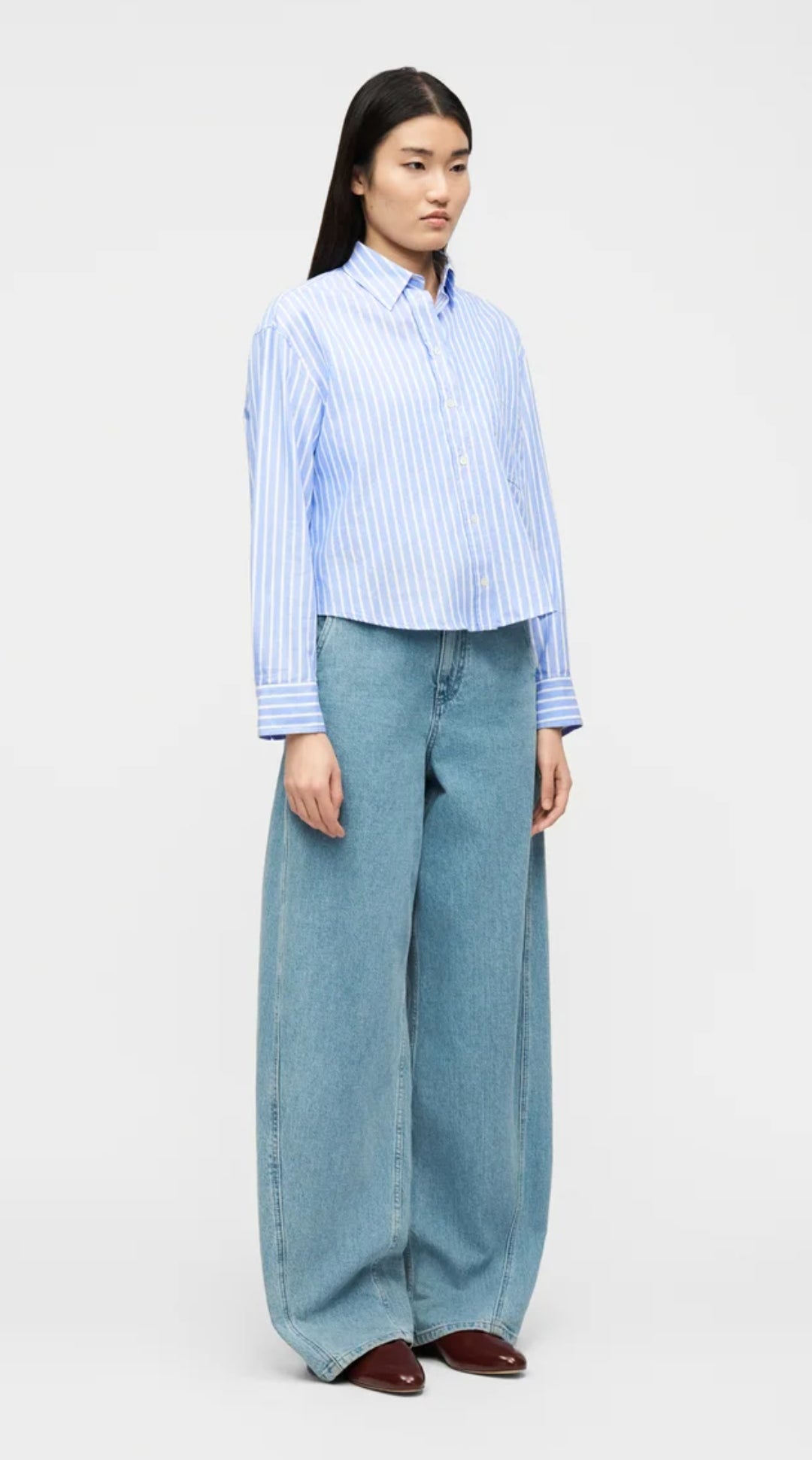 CHEMISE EN COTON OXFORD À RAYURES - AZURE