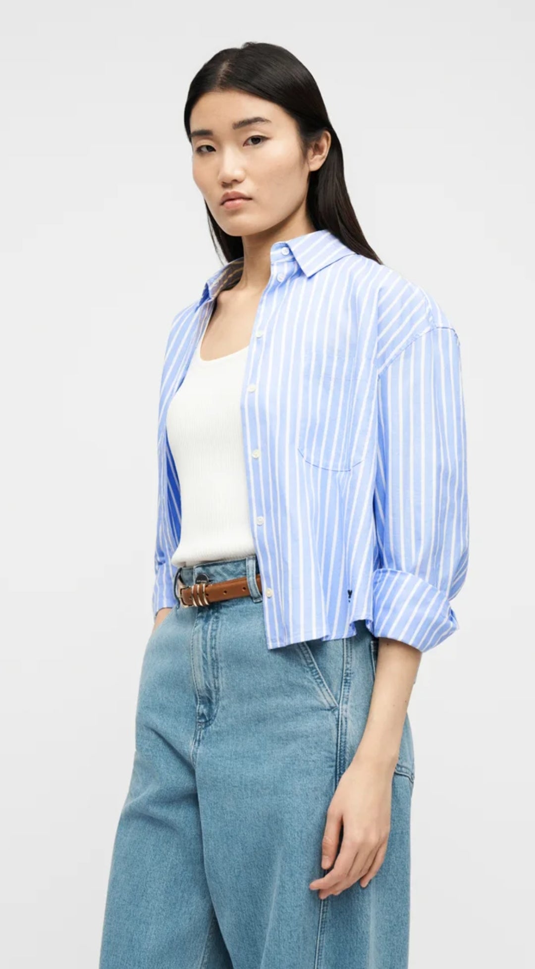 CHEMISE EN COTON OXFORD À RAYURES - AZURE
