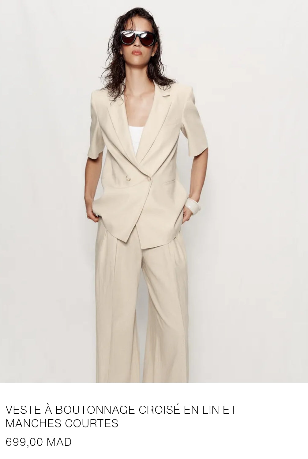 ENSEMBLE BLAZER MANCHES COURTES ET PANTALON EN LIN