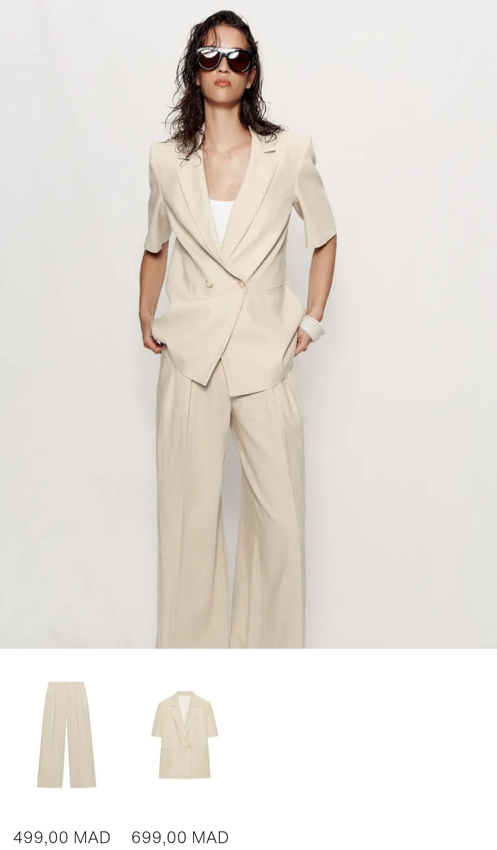 ENSEMBLE BLAZER MANCHES COURTES ET PANTALON EN LIN