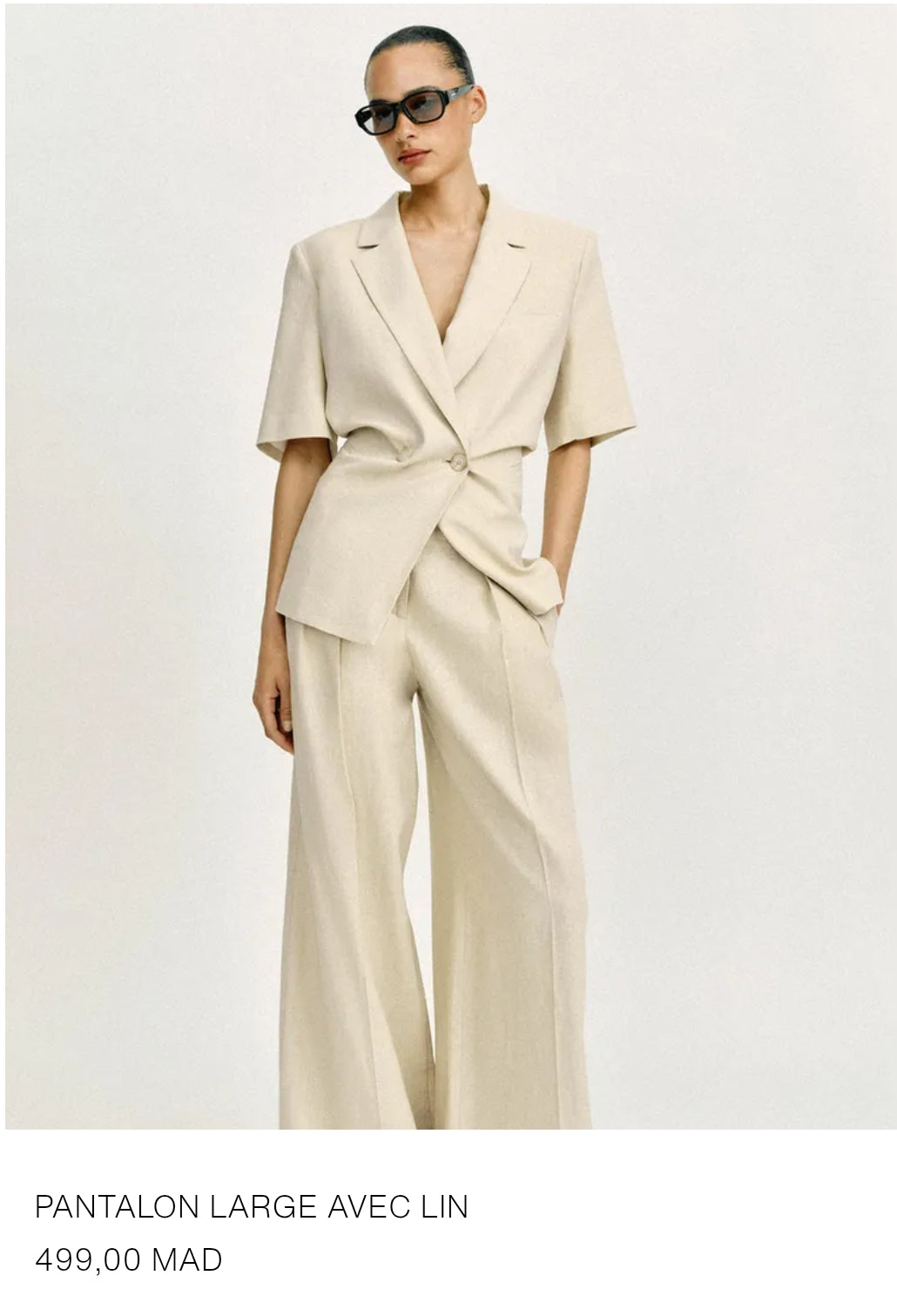 ENSEMBLE BLAZER MANCHES COURTES ET PANTALON EN LIN