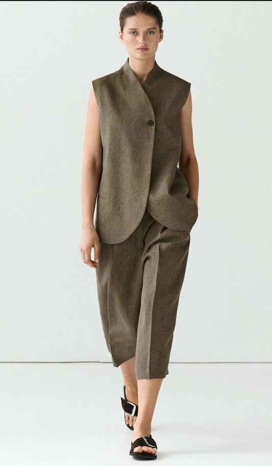 ENSEMBLE GILET | BERMUDA FLUIDE EN LIN MÉLANGÉ