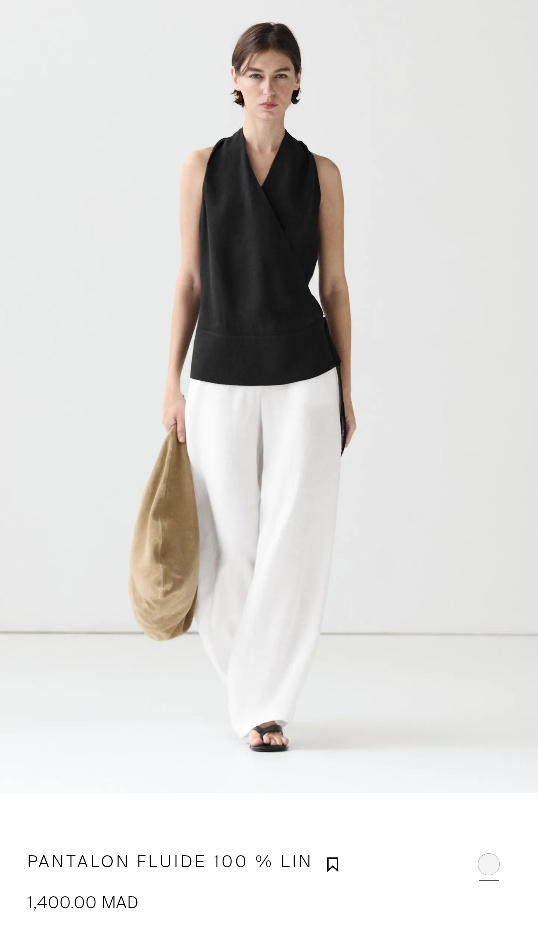ENSEMBLE VESTE SANS MANCHES CROISÉE À NOUER | PANTALON FLUIDE 100% LIN