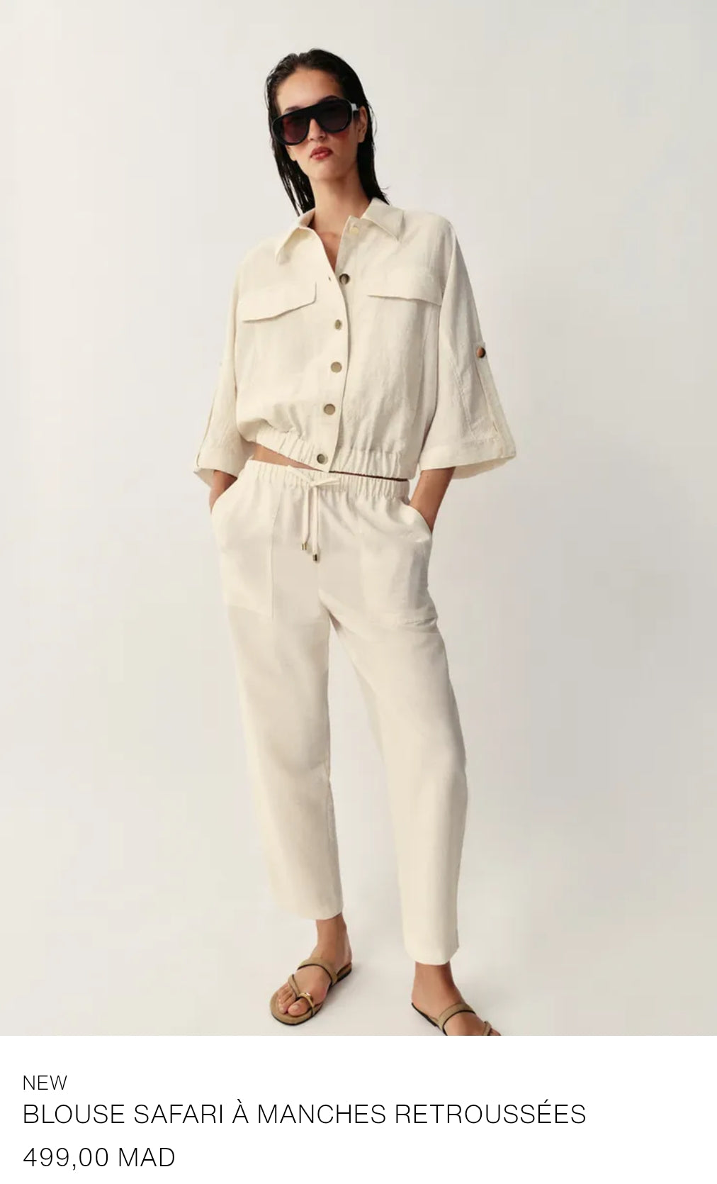 ENSEMBLE BLOUSE SAFARI À MANCHES RETROUSSÉES | PANTALON À TAILLE ÉLASTIQUE