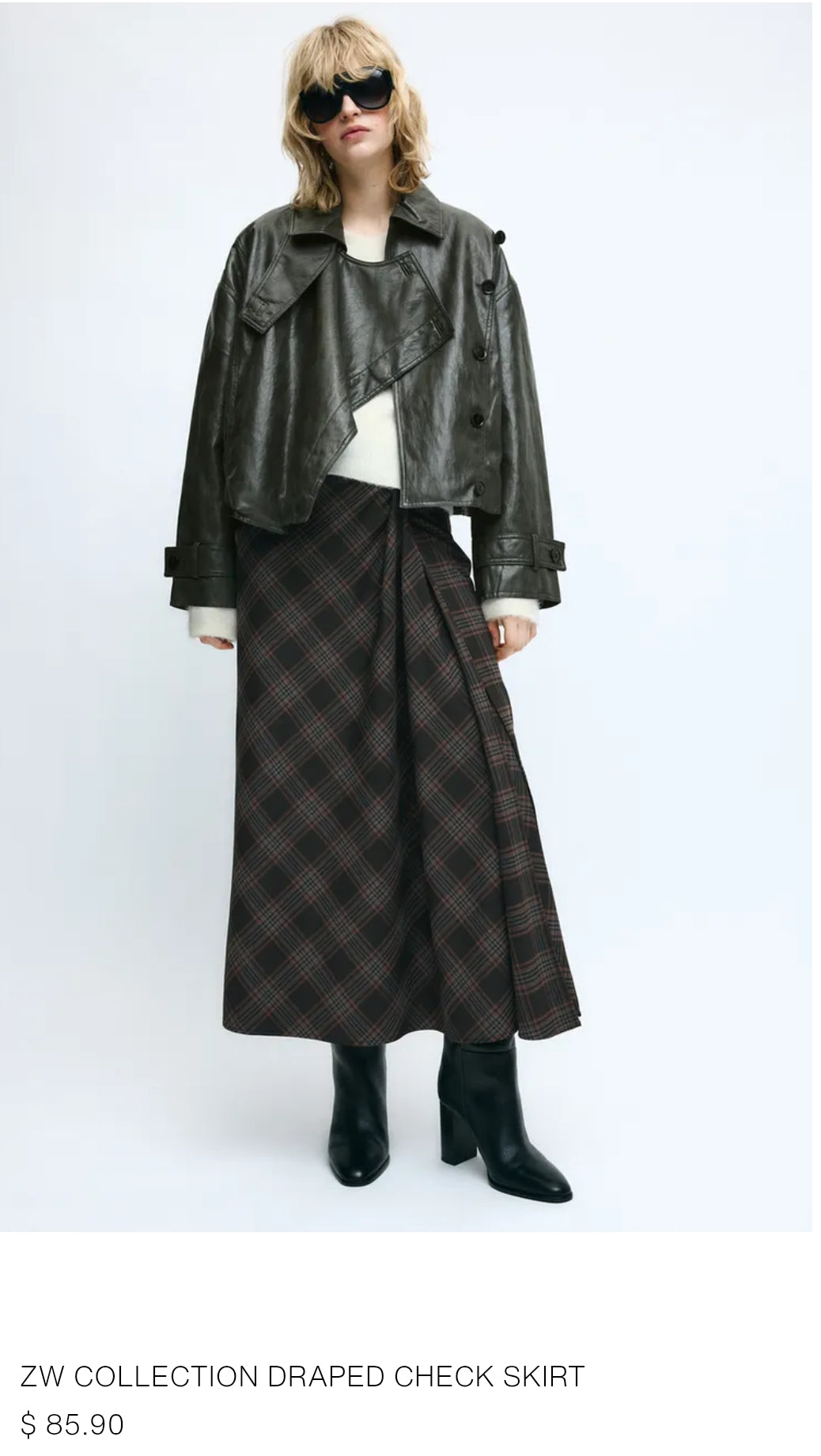 ZW COLLECTION DRAPED CHECK SKIRT