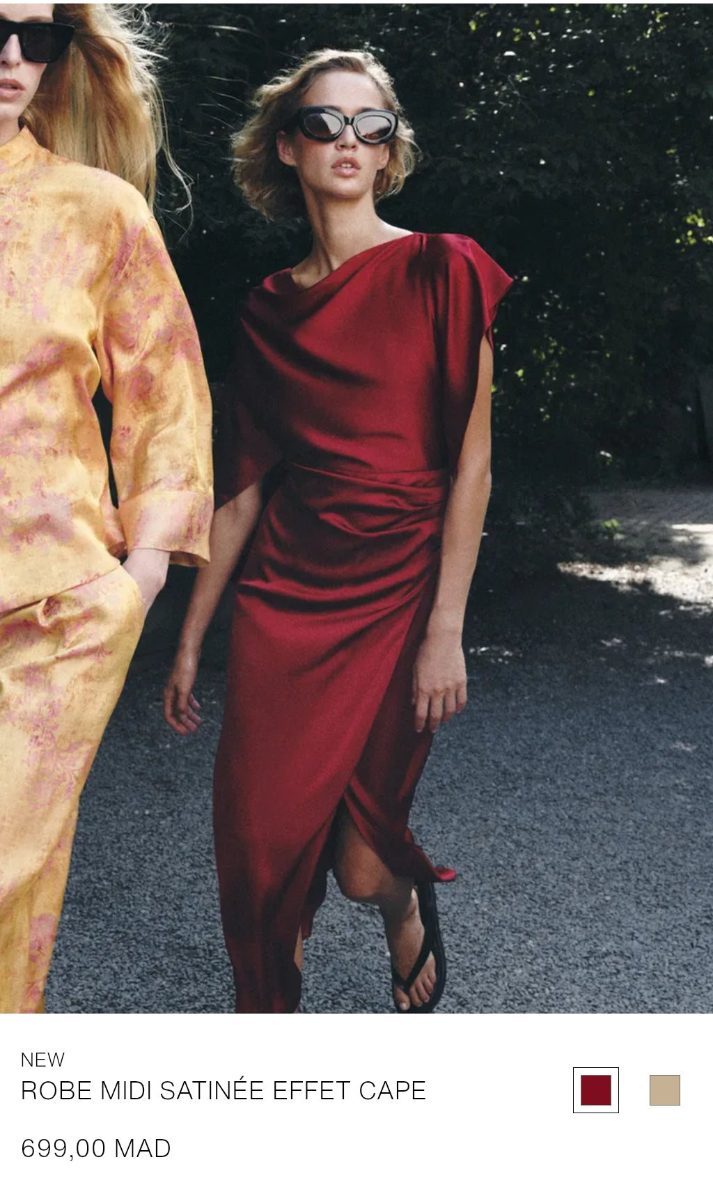 ROBE MIDI SATINÉE EFFET CAPE