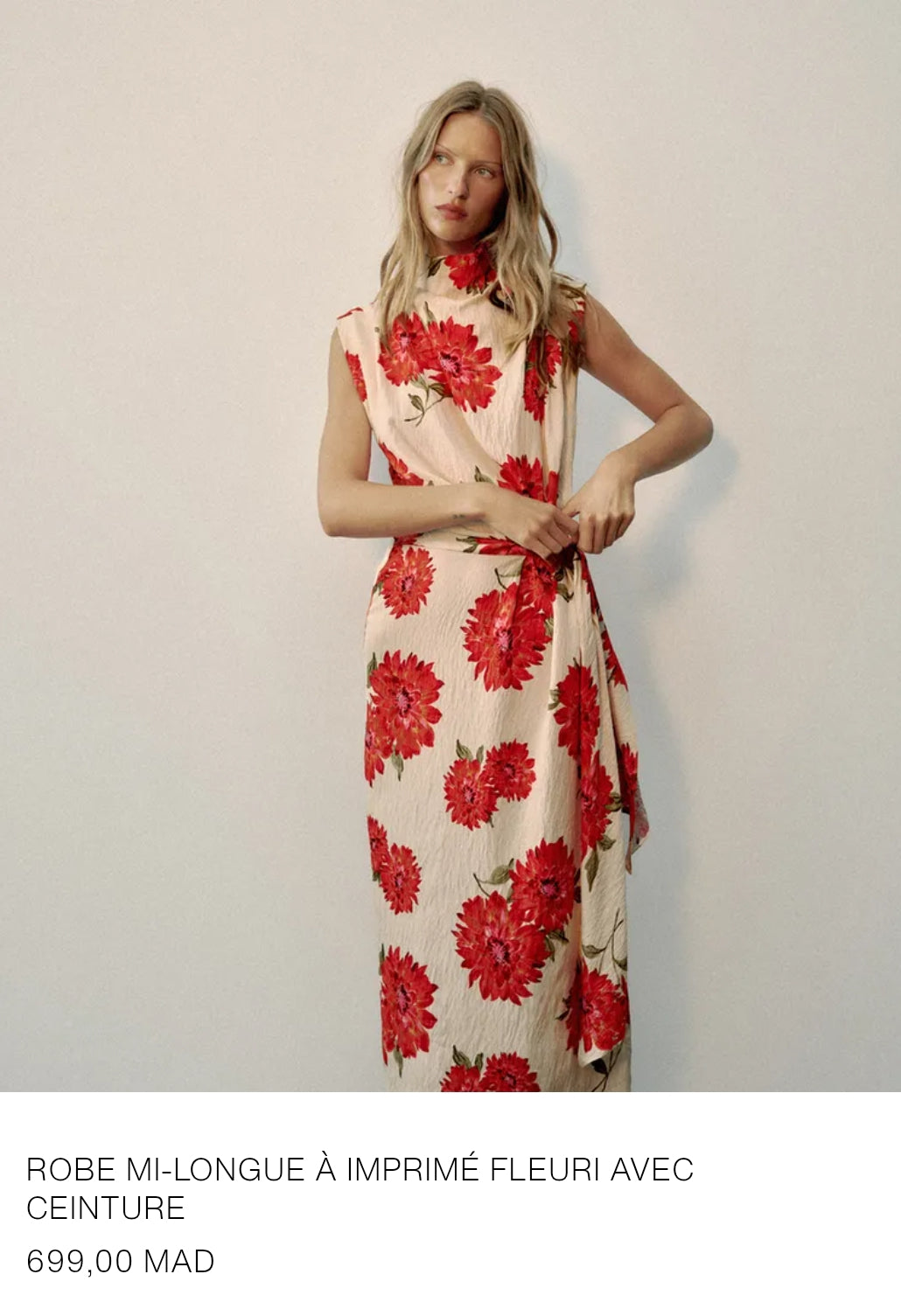 ROBE MI-LONGUE À IMPRIMÉ FLEURI AVEC CEINTURE