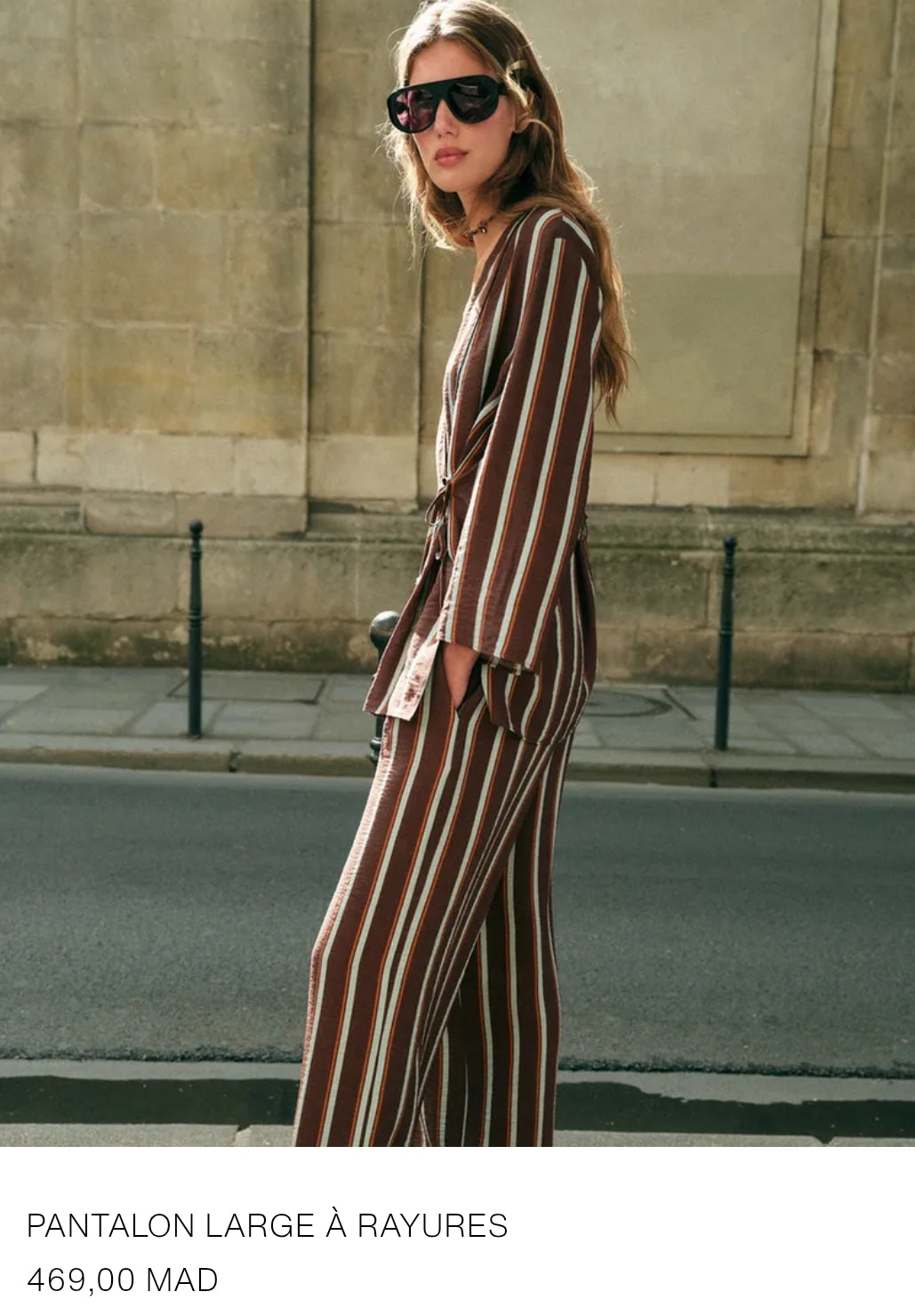 ENSEMBLE VESTE CROISÉE | PANTALON LARGE À RAYURES