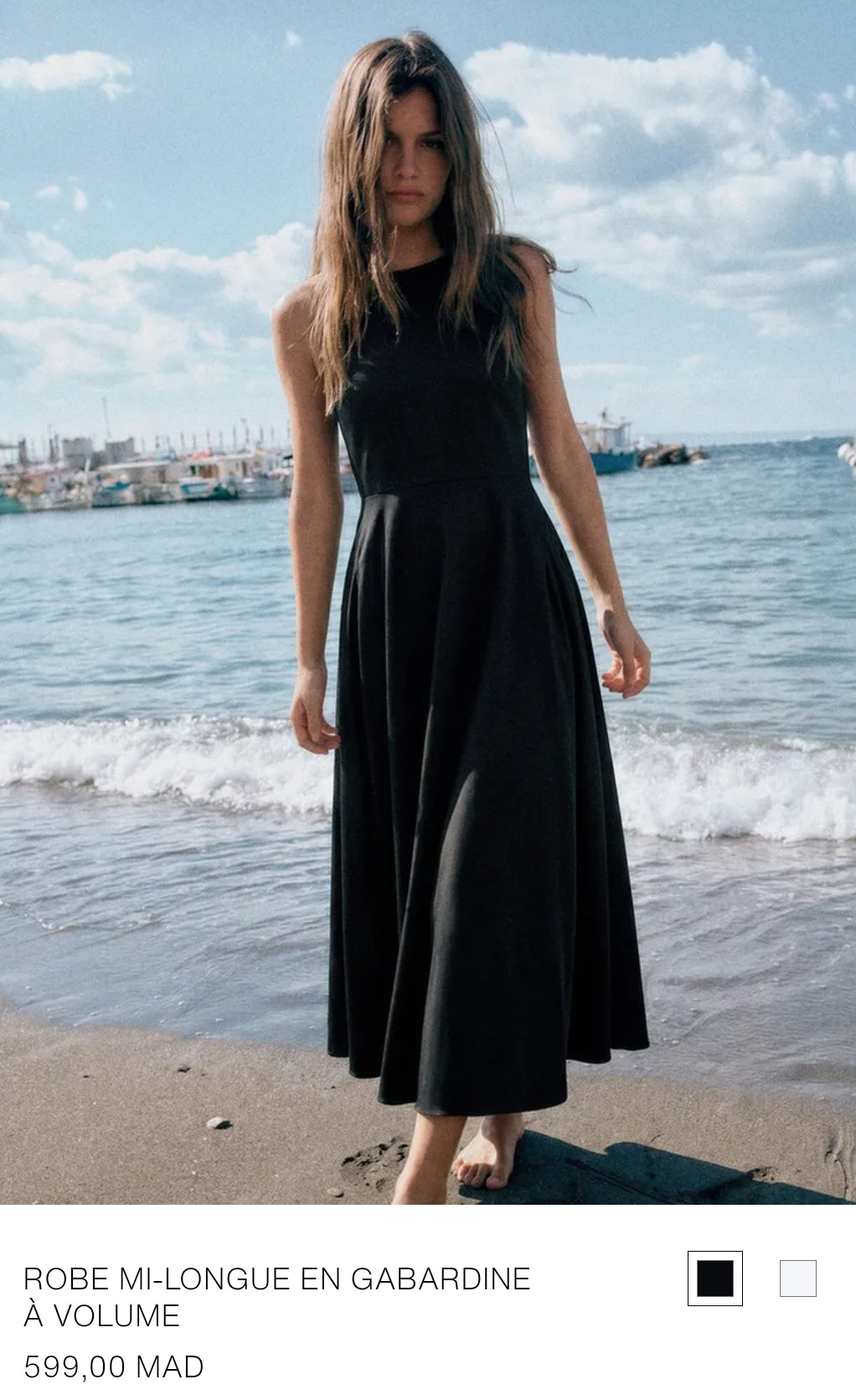 ROBE MI-LONGUE EN GABARDINE À VOLUME