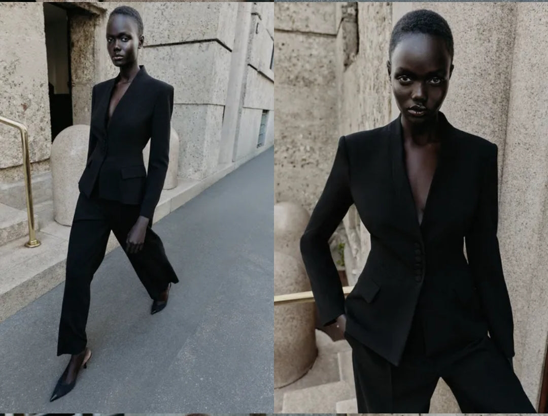 ENSEMBLE VESTE AJUSTÉE PEPLUM | PANTALON DROIT TAILLE HAUTE