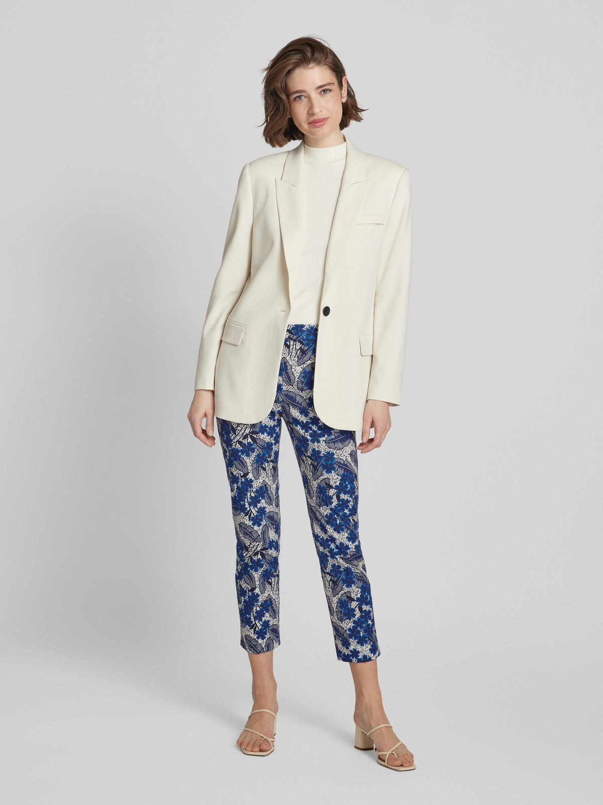 WEEKEND MAX MARA PANTALON CIGARETTE EN COTON IMPRIMÉ BLEUET