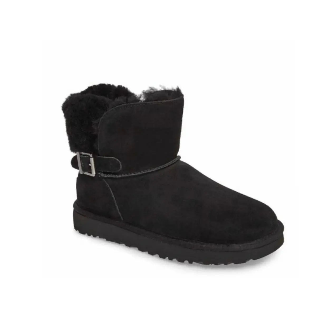 UGG CLASSIC MINI KAREN BUCKLE BLACK SHEEPSKIN BOOT