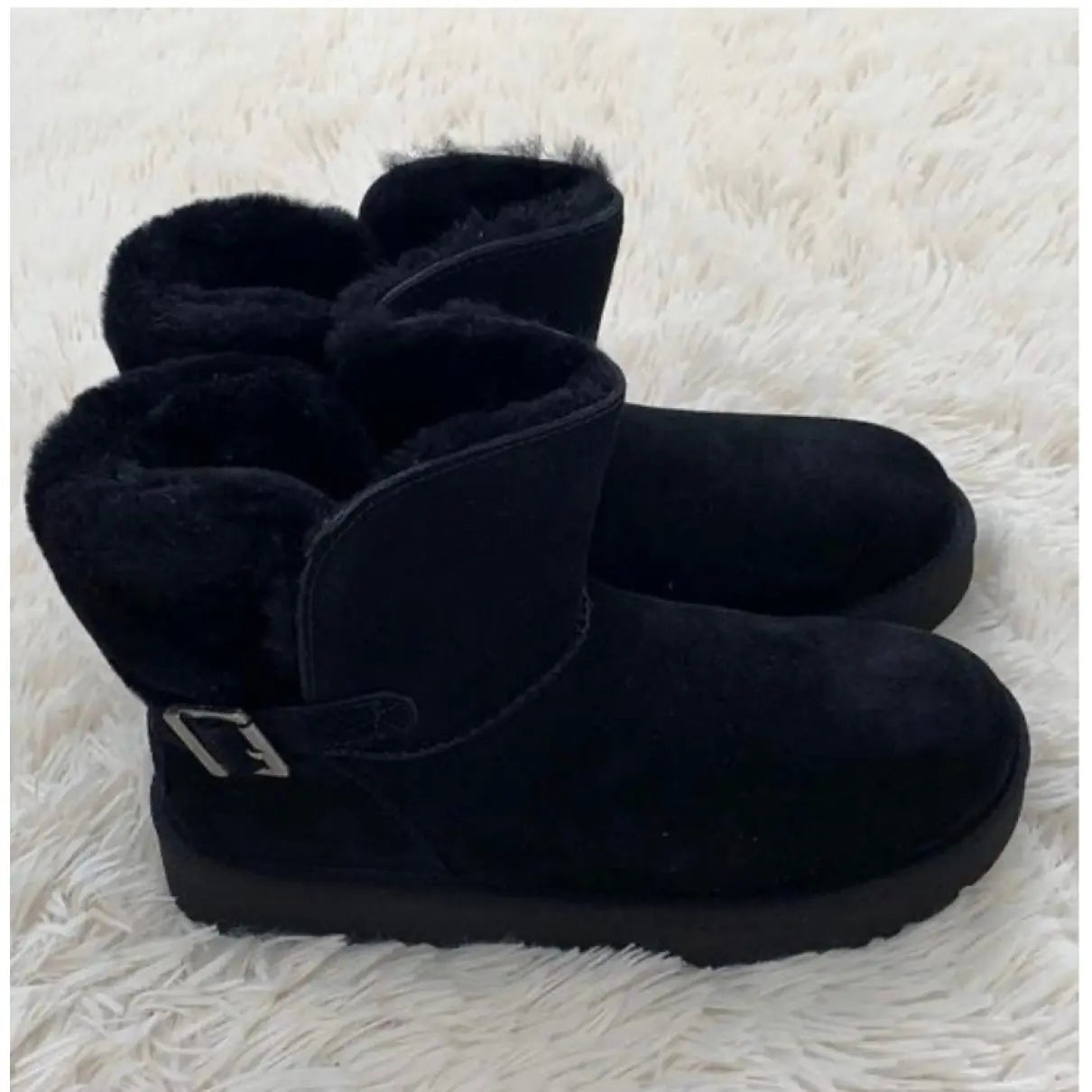 UGG CLASSIC MINI KAREN BUCKLE BLACK SHEEPSKIN BOOT