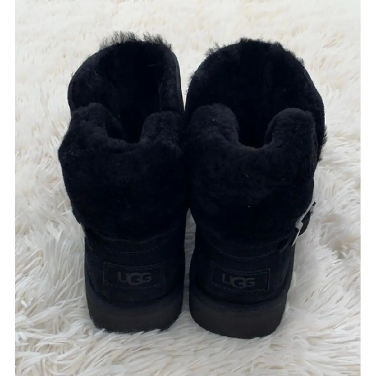 UGG CLASSIC MINI KAREN BUCKLE BLACK SHEEPSKIN BOOT