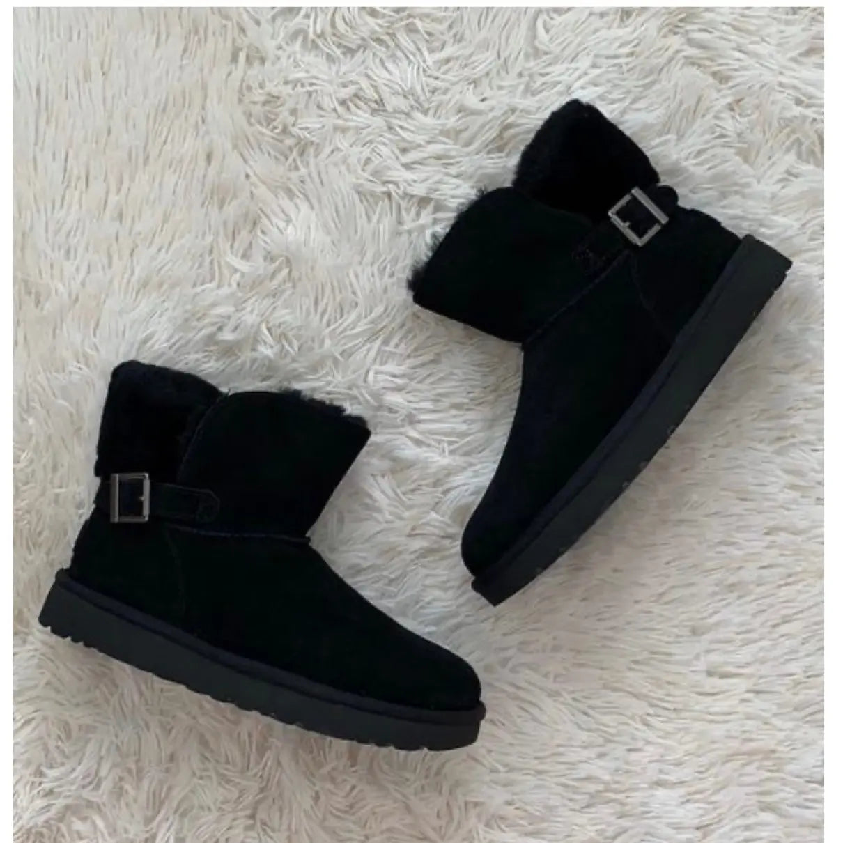 UGG CLASSIC MINI KAREN BUCKLE BLACK SHEEPSKIN BOOT