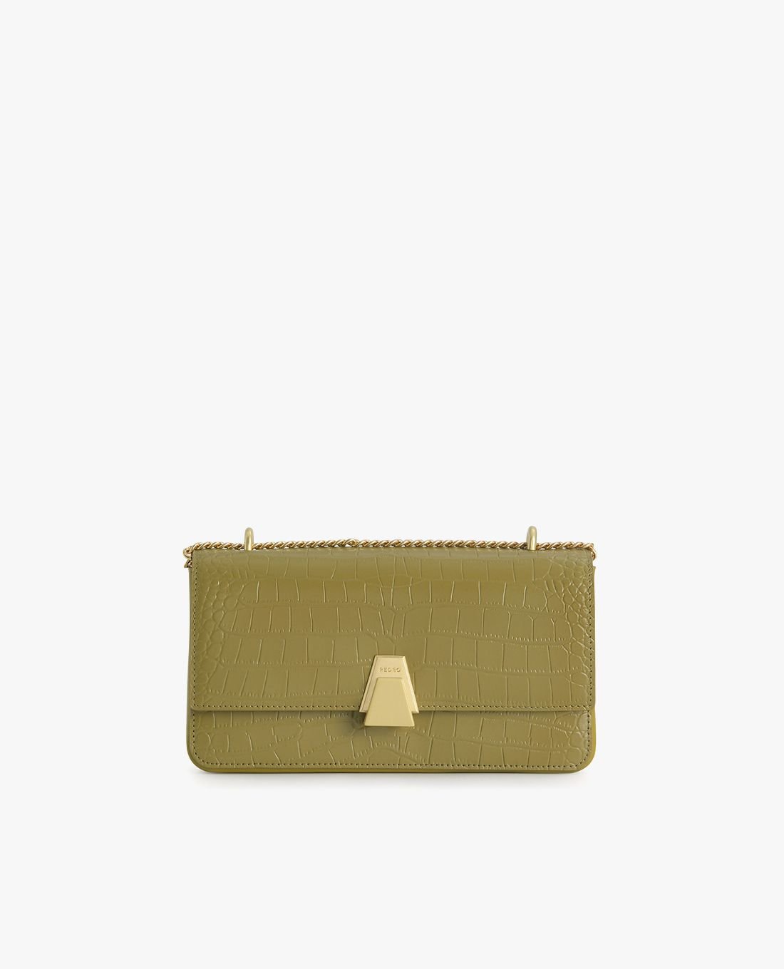 PEDRO Sac Croco Avec Chaîne Convertible - GREEN 💚