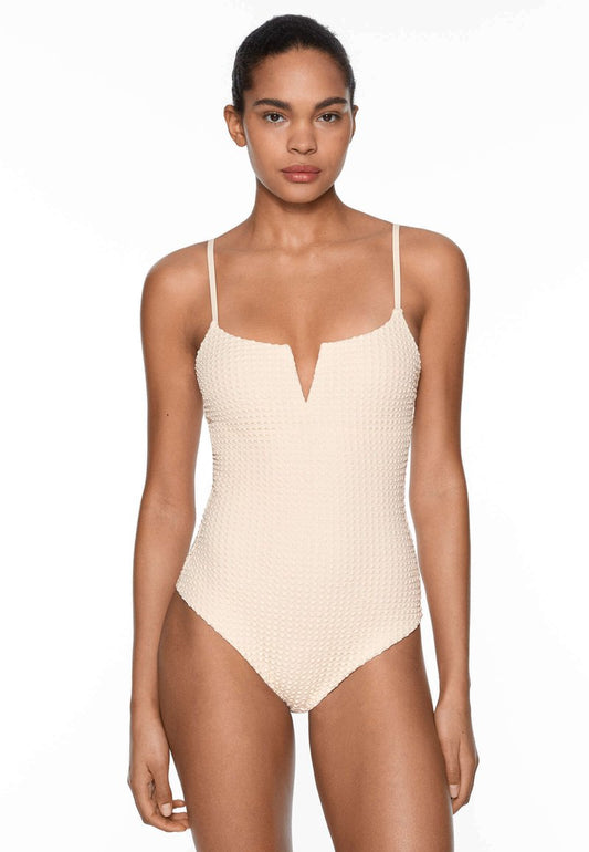 OYSHO MAILLOT DE BAIN À DÉCOLLETÉ EN V ET TEXTURE BULLE NATUREL