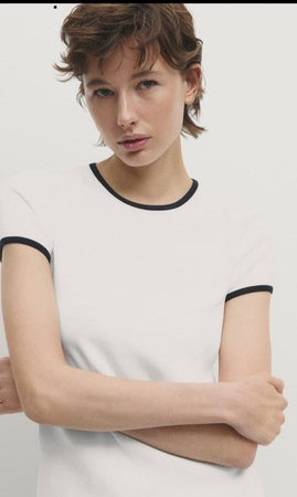 T-SHIRT À MANCHES COURTES BORD-CÔTE CONTRASTANT COTON