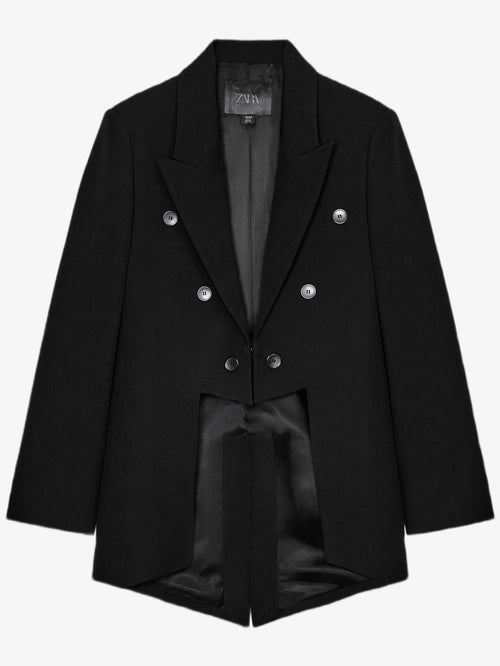 BLAZER ASYMÉTRIQUE À CARREAUX AVEC LAINE ZW COLLECTION LIMITED EDITION