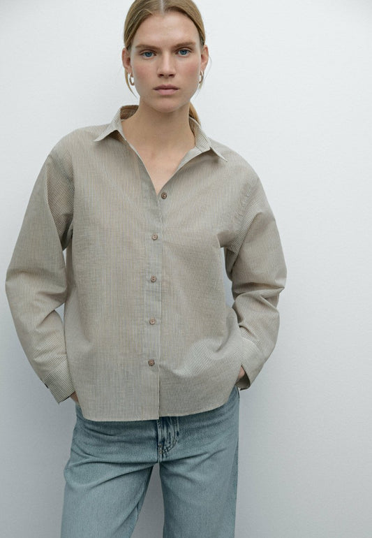 CHEMISIER CROPPED STRIPED COTTON BLEND SHIRT