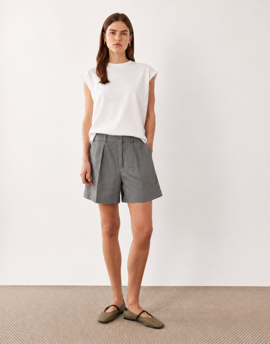 BERMUDA TAILLE HAUTE AVEC LIN