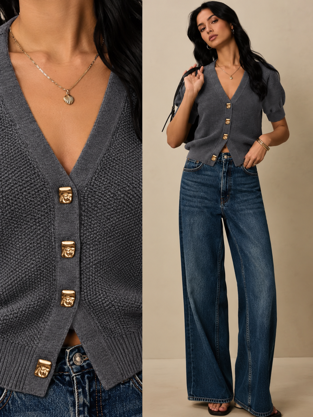 GILET EN MAILLE À MANCHES BOUFFANTES