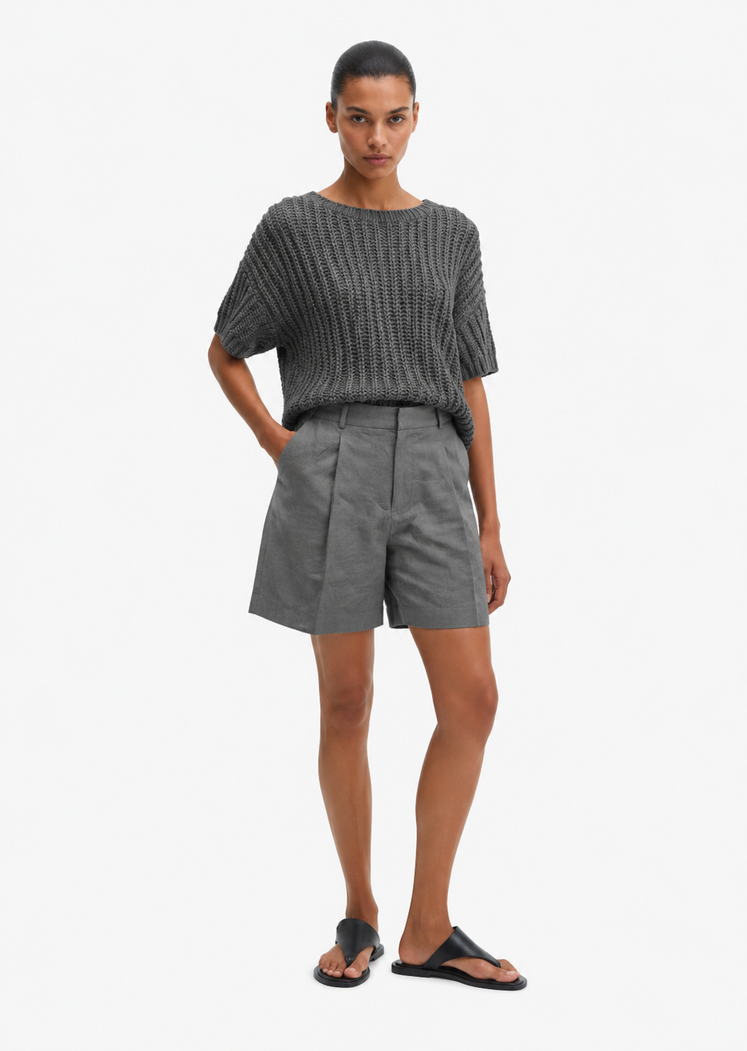 BERMUDA TAILLE HAUTE AVEC LIN
