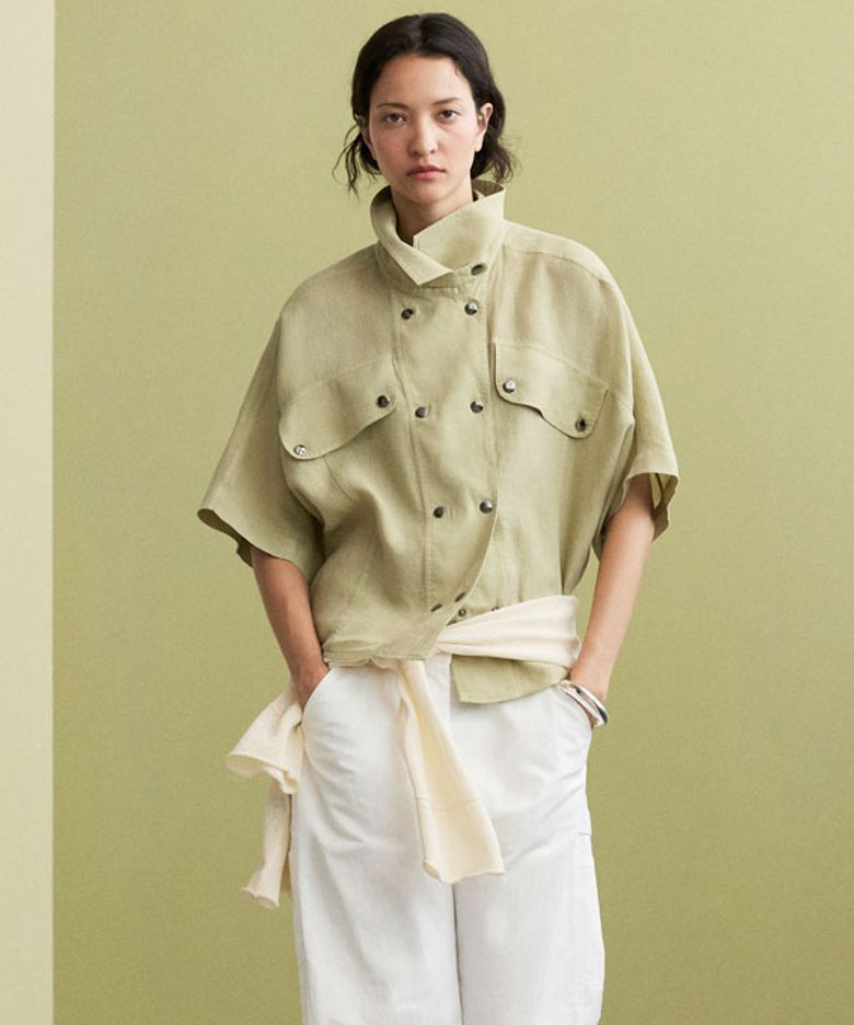 CHEMISE MANCHES COURTES LIN À BOUTONS-PRESSION