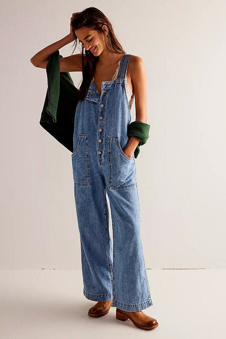 WOMEN'S WE THE FREE FIELDS OF FLOWERS WIDE-LEG OVERALLS IN FOLLOW YOUR HEART