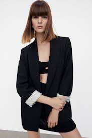 BLAZER EN  LIN AVEC REVERS AUX POIGNETS NOIR