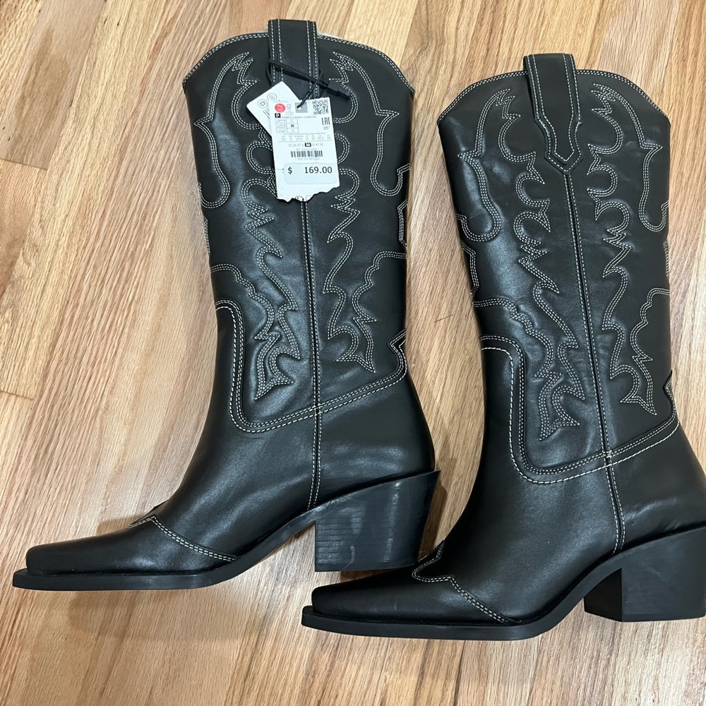 BOTTINES COW-BOY CUIR SURPIQÛRES