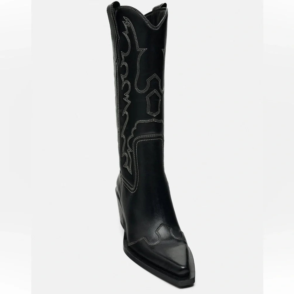 BOTTINES COW-BOY CUIR SURPIQÛRES