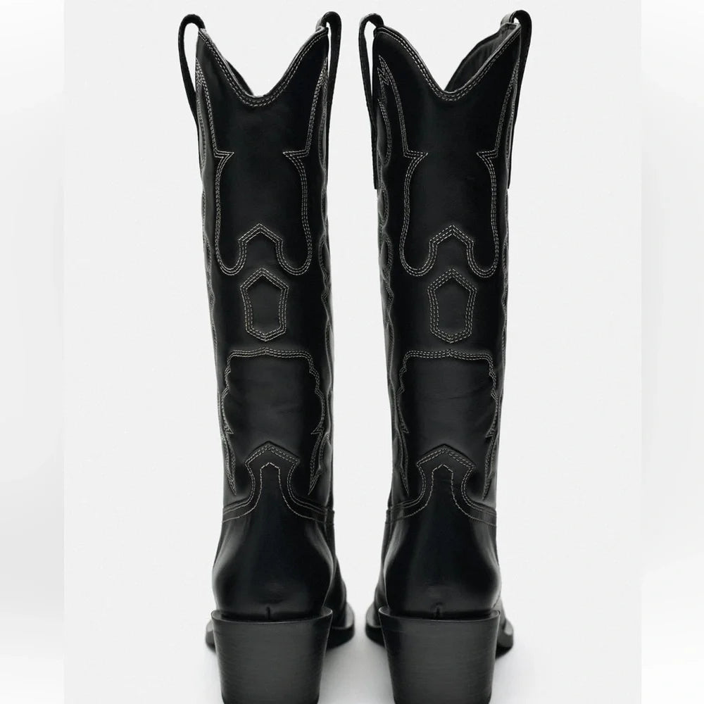 BOTTINES COW-BOY CUIR SURPIQÛRES