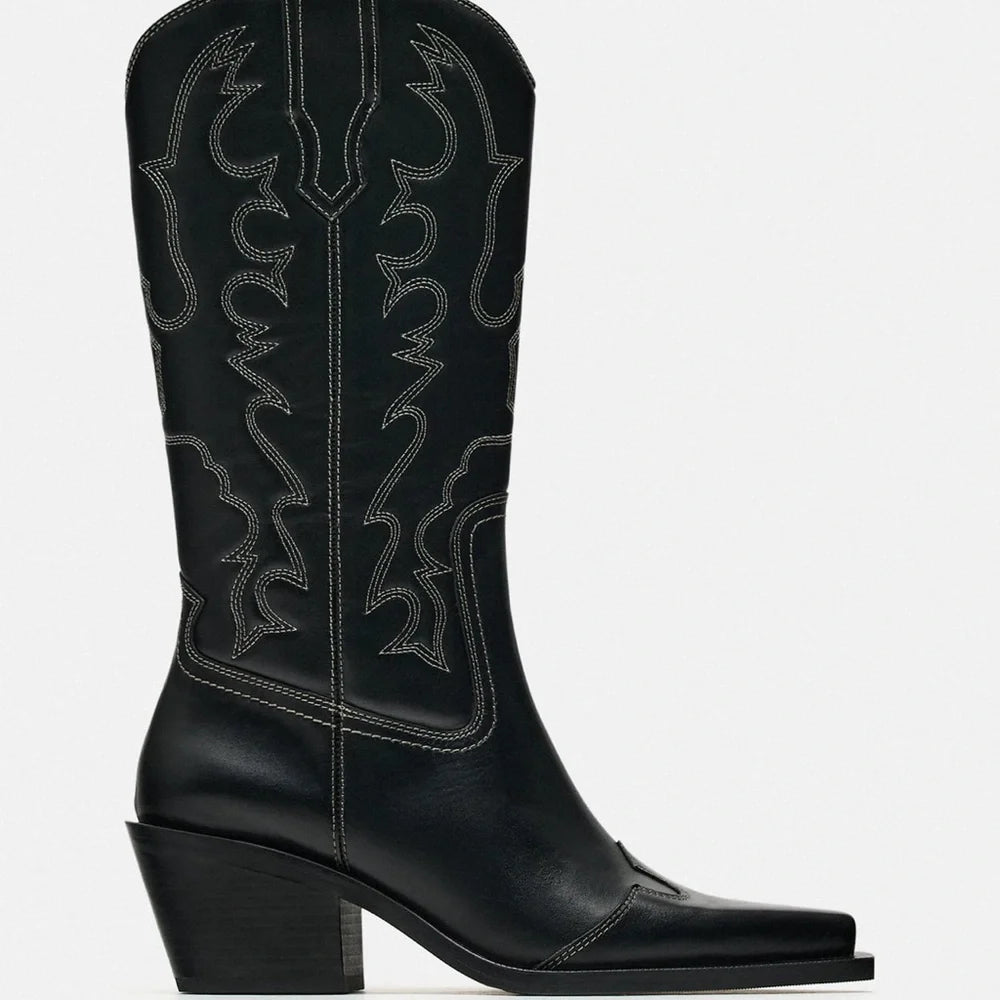 BOTTINES COW-BOY CUIR SURPIQÛRES
