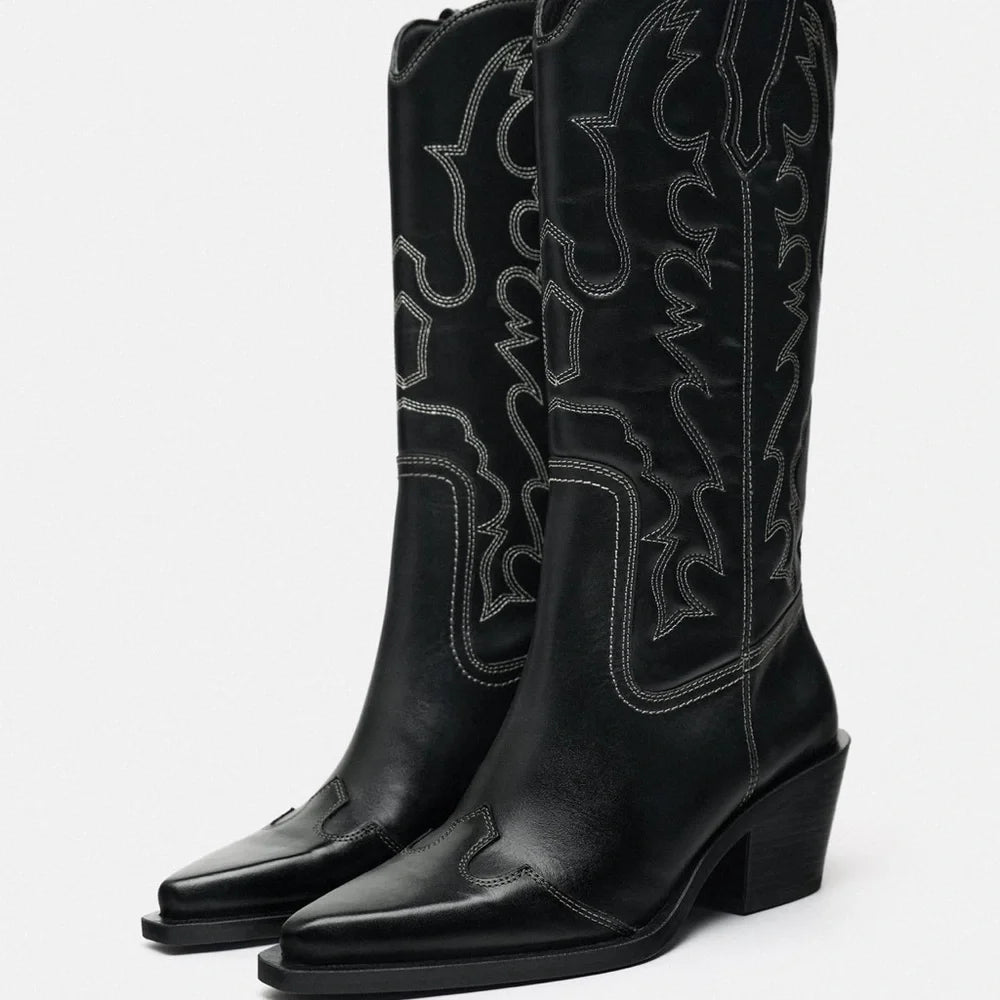 BOTTINES COW-BOY CUIR SURPIQÛRES