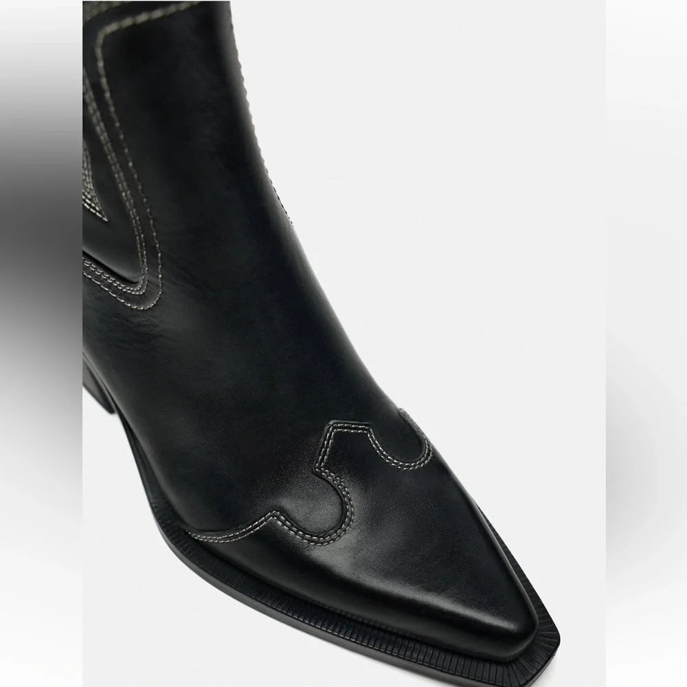 BOTTINES COW-BOY CUIR SURPIQÛRES