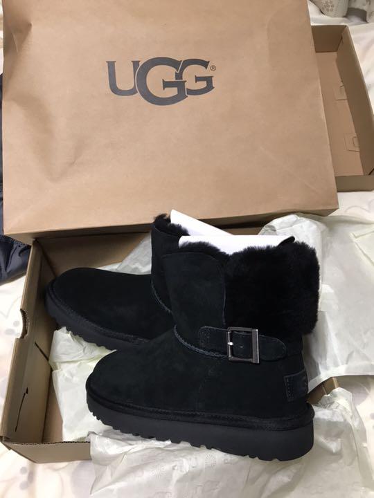 UGG CLASSIC MINI KAREN BUCKLE BLACK SHEEPSKIN BOOT