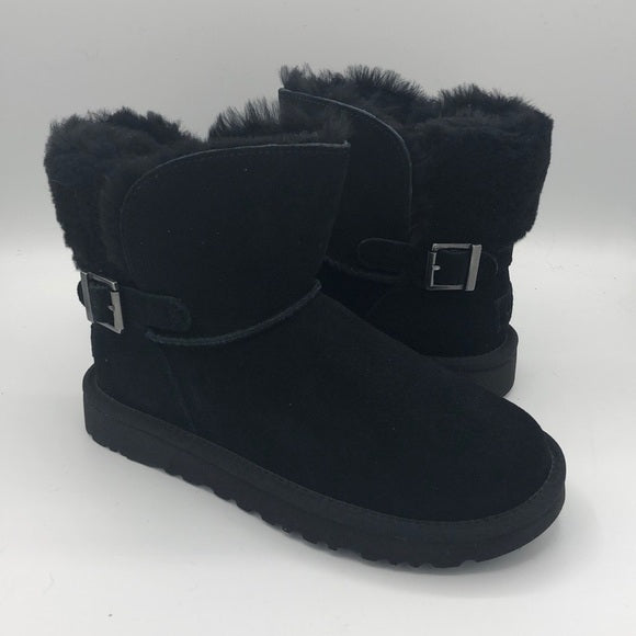 UGG CLASSIC MINI KAREN BUCKLE BLACK SHEEPSKIN BOOT