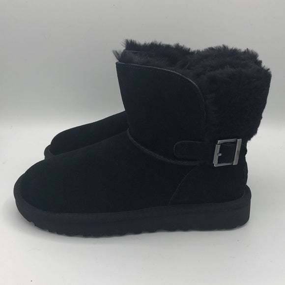 UGG CLASSIC MINI KAREN BUCKLE BLACK SHEEPSKIN BOOT