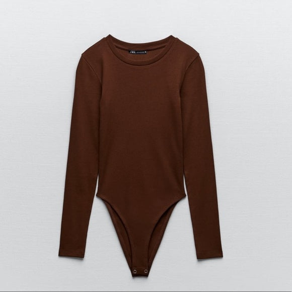 Zara Ribbed Bodysuit Brown