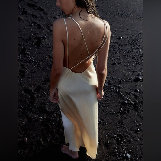 SATIN SLIP DRESS SOFT GOLD