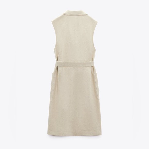 VESTE SANS MANCHES AVEC CEINTURE EN LIN