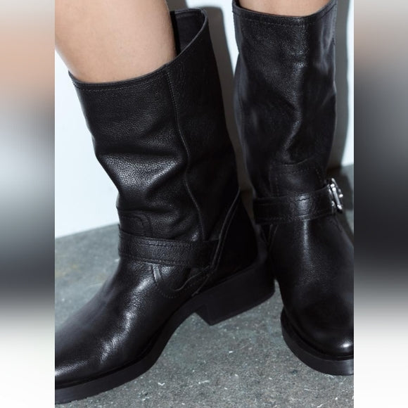 ZARA LEATHER BIKER BOOTS