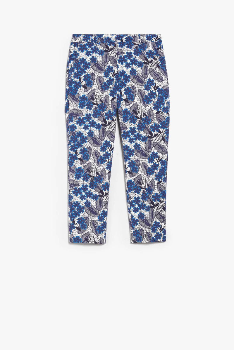 WEEKEND MAX MARA PANTALON CIGARETTE EN COTON IMPRIMÉ BLEUET